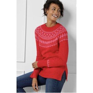 Talbots Fair Isle Sweater, Red & Pink, Relaxed fit, petite L, skiing, wool blend